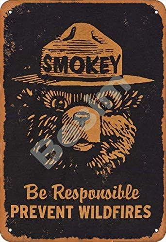 QSHPO Smokey Bear Metal Tin Sign Be Responsibility Prevents Wildfires Posters Forest Home Farmhouse Placa Decoração de parede 16x24 polegadas