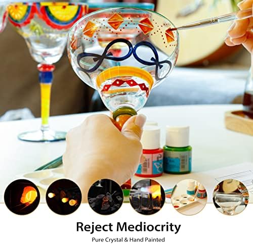 YY Painted Margarita Glass - Coleção Marroquina - Vidros Pintados à Mão por Artistas - Óculos de Margarita Única e Decorativa, Décora