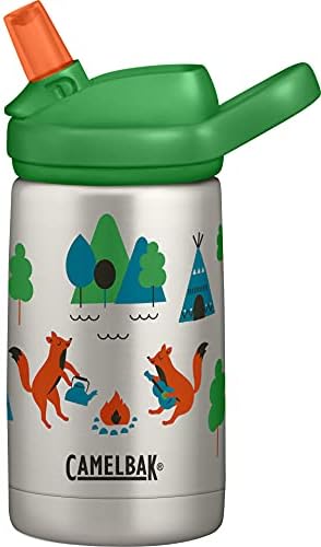 CamelBak Eddy+ Kids 12 oz Bottle, aço inoxidável isolado com tampa de palha - à prova de vazamentos quando fechado, acampando raposas