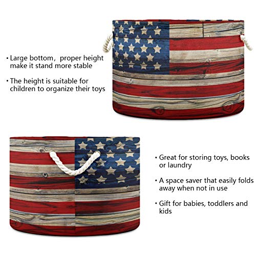 Grande cesta de armazenamento redondo - bandeira americana pintada antiga de madeira escura de lona de tela de armazenamento