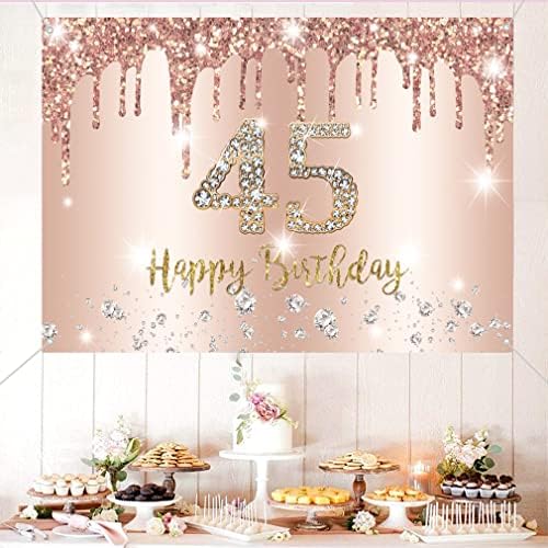 Feliz 45º aniversário Decorações de aniversário Banner para mulheres Feliz 45 anos de partido Poster Mulher 45º aniversário Rosegold