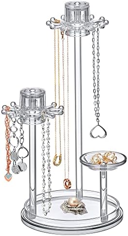 Amazing Abby - Tentação - suporte de colar com design de três camadas, organizador de pulseira com ganchos giratórios e bandeja de jóias, solução de armazenamento perfeito para colares, pulseiras, anéis e muito mais