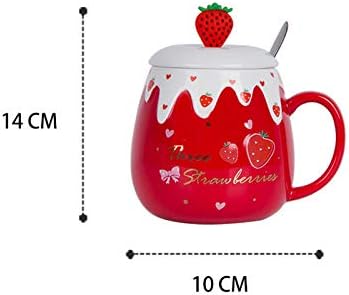 Anjiyoyo adorável morango e aço inoxidável, xícara de café cerâmica, romance e interessante xícara de frutas, xícara de leite para