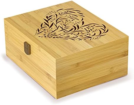 Caixa de memória existente para lembranças, caixa de bambu a laser de coração floral com tampa, caixa de lembrança de