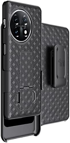 Case com clipe para o OnePlus 11 5g, capa de telefone de concha dura e slim de slim hard com kickstand e [rotação/catraca] combo de coldre de cinto - preto