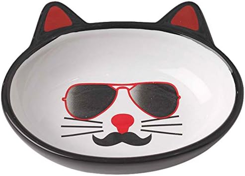 Petrageous 12037 Oval Mon Ami Pierre Sites Bowl de 5,5 polegadas de largura e pires de 1,5 polegadas de altura com capacidade de 5,3 onças e lavador de louça Seguro é ótimo para gatos, preto e branco