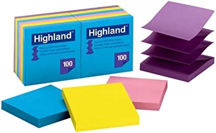 Notas pegajosas do Highland Pop-up, 3 x 3 polegadas, cores brilhantes variadas, 12 pacote