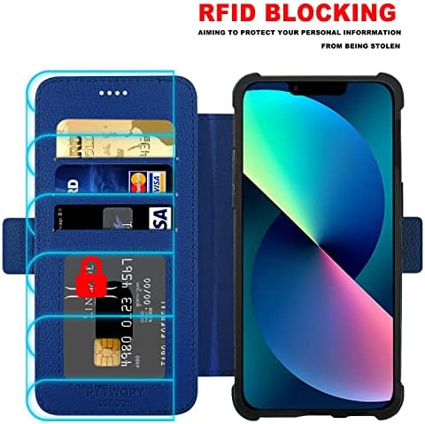 Caixa de carteira de pytwopy para iPhone 11 [titular do cartão de crédito], [bloqueio de RFID], capa de telefone de couro à prova de choque com protetor de tela de protetor magnético Tampa protetora de chapso, maçã 11, azul escuro