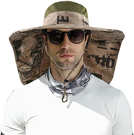 Chapéu largo largo com aba de pescoço para homens Mulheres UPF 50+Pesca impermeável Caminhada Capt de Safari Cap com proteção UV