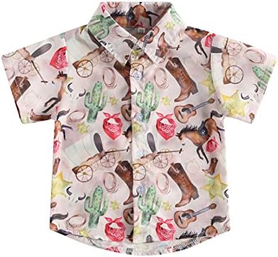 Criança menino menino roupas ocidentais vaca button up camisetas lapela de manga curta camiseta cowboy de verão tee tops