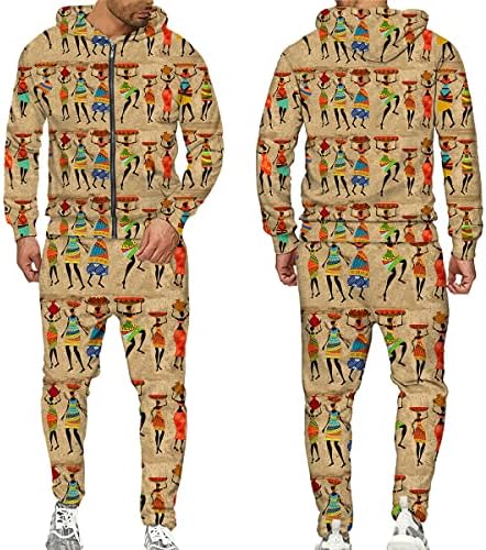 Mulheres homens Dashiki Zipper calça calças masculino Men's Tracksuit 2 Peças Conjunto de roupas 3d feminino africano