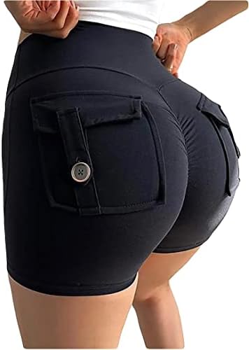 Mulheres Shorts de moda ativa com cintura alta com bolsos traseiros, controle de barriga e elevador de booty, desgaste esportivo de scrunch sem costura