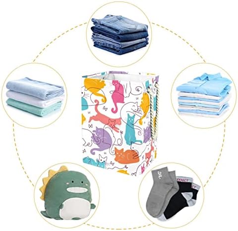 Cesto de lavanderia cesto de roupa dobrável com alças de armazenamento destacável, organizador de banheiro, caixas de brinquedos infantis coloridos gatos fofos