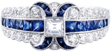 Moda 925 Prata Blue Sapphire Women/Men Wedding Jewelry Gift Tamanho 6-10