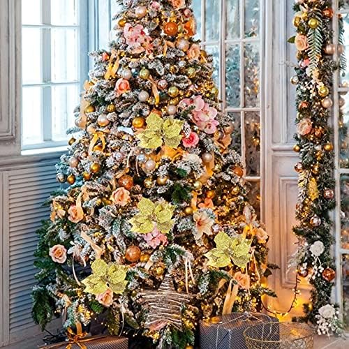 Fomiyes Glitter Bow & Poinsettia Flowers, Glitter Poinsettia Decorações de Natal Decorações de festa de Natal Decoração de Natal