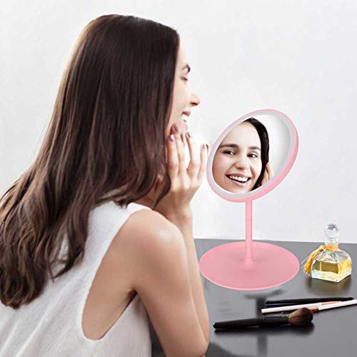 Organizador de maquiagem de espelho portátil Pink espelho viajar em volta do espelho cosmético LED e espelho de espelho de mexi -telror