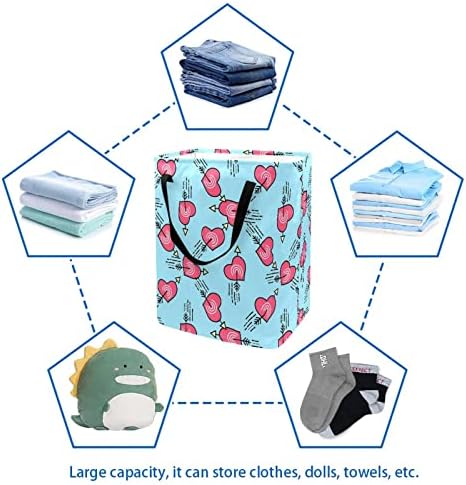 Arrow através do cardíaco cesto de lavanderia dobrável, cestas de lavanderia à prova d'água de 60l de lavagem de roupas de roupas de roupas para dormitório para o dormitório quarto do banheiro