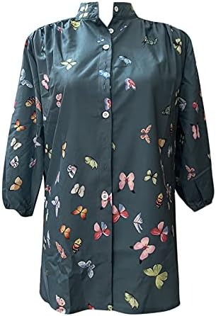 Mulher Butterfly Button Up Shirt Fashion Trend Clothing Logo Fit Casual Halva Impressão V Camiseta Blush Blouse Plus Size