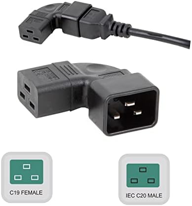 Plugrand IEC 320 C20 masculino para C19 Adaptador de energia CA angular esquerdo, IEC 320 C19 a C20 Adaptador de energia