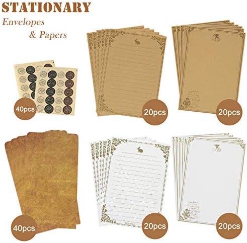 160pcs papel estacionário vintage e envelopes - 80pcs Documentos de escrita de cartas antigas, envelopes retro 40pcs e