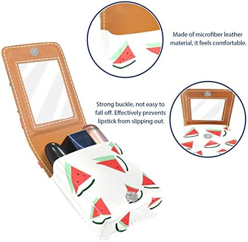 Mini maquiagem de Oryuekan com espelho, bolsa de embreagem Leatherette Lipstick Case, desenho animado abstrato de frutas melancia