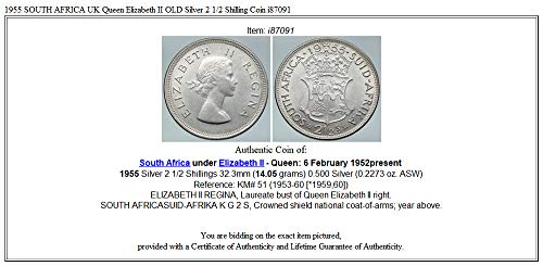 1955 ZA 1955 África do Sul UK Queen Elizabeth II Old AR 2 Coin