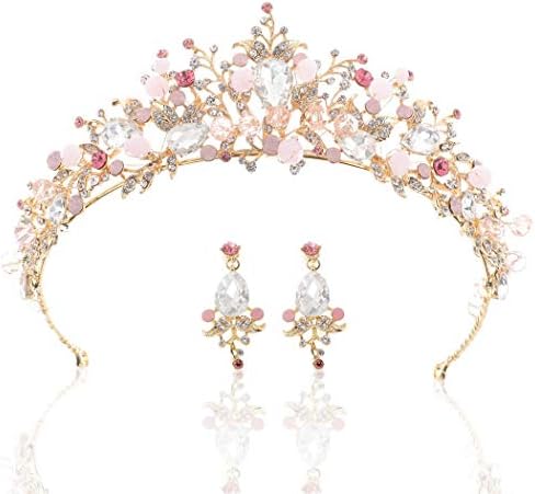 Tiaras e coroas barrocas de ouro e coroas com brincos de cristal coroas de noiva de noiva rosa para mulheres para mulheres