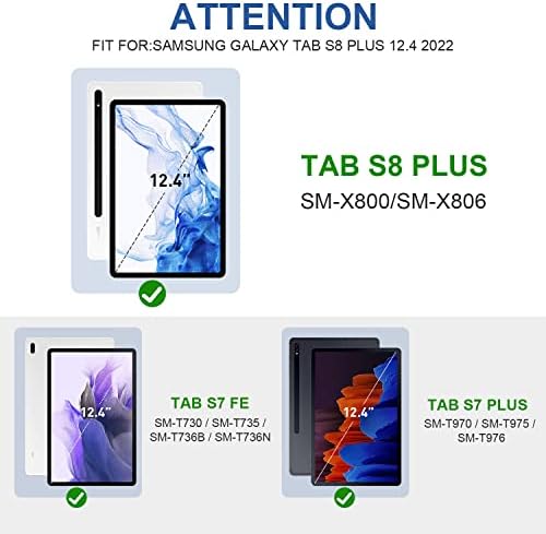 Caso para Samsung Tab S8 Plus 2022: Tampa de choque de grau militar de grau de serviço pesado para o Galaxy Tablet S7 FE 2021 12,4 polegadas