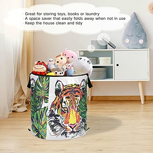 Tiger Jungle Tropical Pop Up Laundry Horty com tampa de cesta de armazenamento dobrável Bolsa de roupa dobrável para camping Dormitório do hotel
