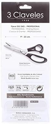 3 Clavelles Zig Zag Scissors, 9 , aço inoxidável, alça de nylon, preto, 23 cm