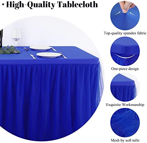 Tampa de mesa ajustada de Netbros e saia de mesa 2 em 1 peça toalha de spandex, ajuste apertado e roupas de mesa azul real
