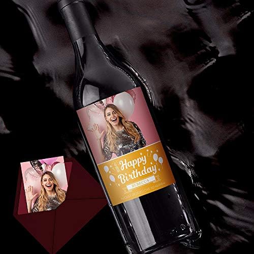Veelu Birthday Wine Bottle Bottles com adesivos de texto de foto personalizados apresentam capas engraçadas de garrafas personalizadas para adultos de festas de feliz aniversário, suprimentos para meninas amigas adultos 4.7x3.7in