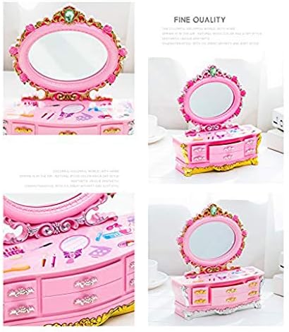 Caixa de jóias musicais rosa xjjzs com gaveta de retirada, caixa de armazenamento de jóias estojo ， penteado espelho de maquiagem de jóias infantis