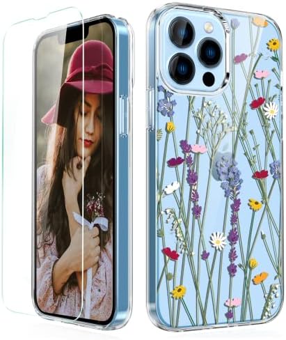 [20 padrões opcionais] Projetado para iPhone 13 Pro Case com protetor de tela, capa de telefone elegante TPU Soft TPU,