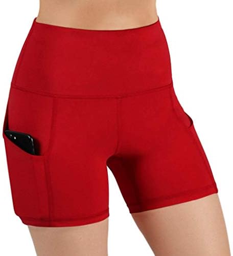 Shorts de bolso de ioga de spandex grossa spandex, que corria cuecas de calças de ioga sólidas de cintura alta de cintura alta