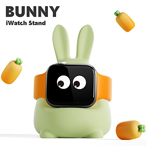 Afooyo Charger Stand Silicone Dock Dock para Apple Watch Series 8/Ultra/SE2/7/6/SE/5/4/3/2/1, Dock de carregamento de Rabbit Iwatch, suporta o modo de mesa de cabeceira, verde