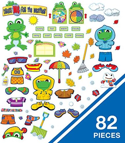 Carson Dellosa Funky Frog Weather Bulletin Board Set - Seasia e gráficos meteorológicos diários decorações de tábuas de avisos com sotaques sazonais, escola em casa ou decoração de sala de aula