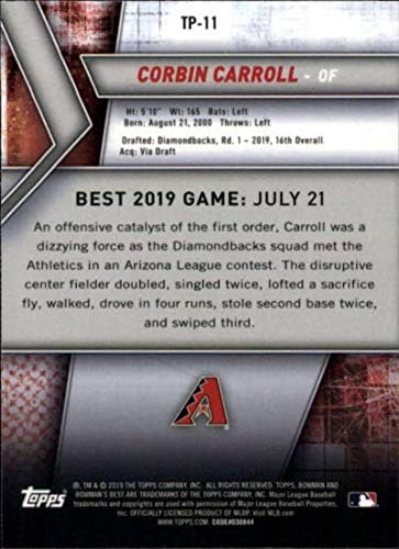 2019 as melhores perspectivas de Bowman TP-11 Corbin Carroll Arizona Diamondbacks RC RC ROOKIE MLB BASEBAL