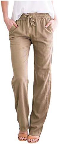 Calças de linho de algodão feminino calças de cintura alta de verão calça palazzo casual calça de perna larga e largura com