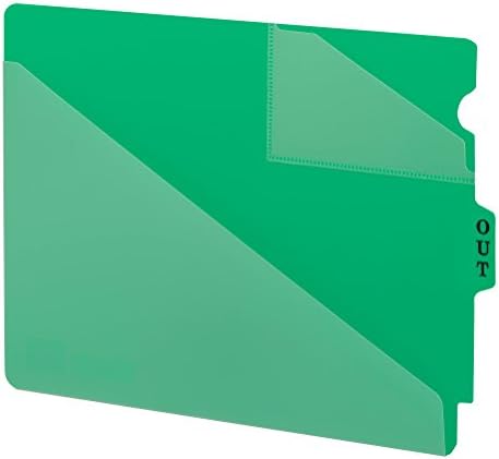 Guia de Smead End Tab Poly Out Guide, estilo de dois bolsos, guia de posição central, tamanho extra de letra larga, verde, 50 por caixa