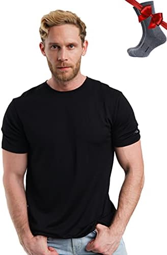 Merino.Tech Merino Wool T -shirt Mens - de lã orgânica de lã de camisa leve camada de base leve + meias de lã para caminhada