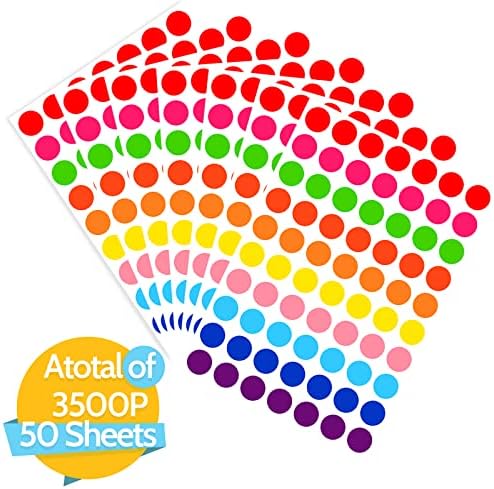 3500 peças adesivos de ponto, círculo de codificação de cores de 3/4 polegadas, 10 adesivos de círculo de cores, adesivos de preço, adesivos de ponto colorido para aluno da sala de aula de escritório
