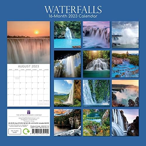 2023 calendário de parede quadrada, cachoeiras, tema do mundo natural de 16 meses com 180 adesivos de lembrete