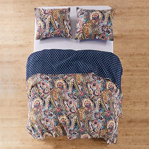 LEVTEX HOME - NAnette Quilt Conjunto - King Quilt + Two King Pillow Shams - Bohemian Paisley - Marinha, cerceta, verde, vermelho, ouro, rosa - reversível - tecido de algodão