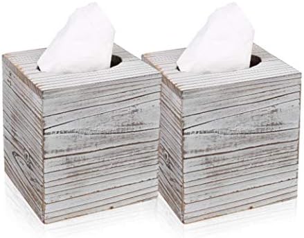 Tampa da caixa de tecido de barnwood branca rústica: a caixa do cubo de tecido inclui o painel inferior deslizante. 2 pacote, perfeito para decoração do banheiro da fazenda