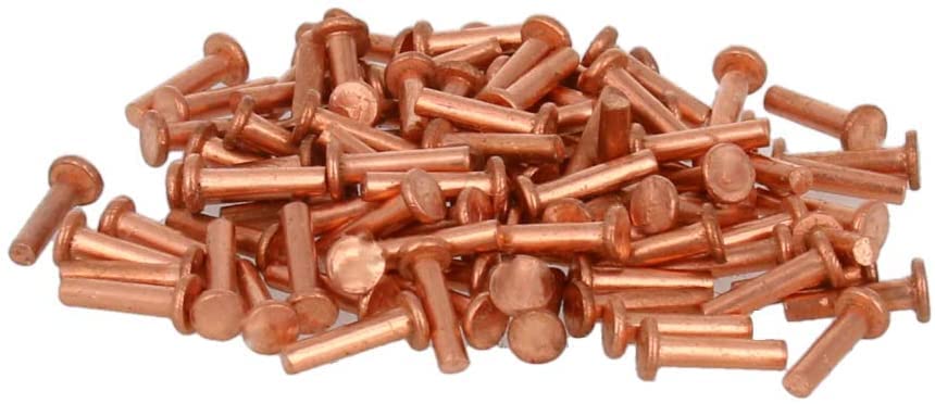 Bettomshin 200pcs rebite de cabeça plana redonda 0,31 x 0,08 Ribetes sólidos de cobre Fixadores de metal Tom de latão
