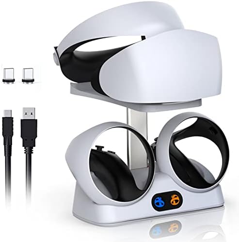 Estação de carregamento para PS VR2 Sense Controllers With Headset Titcher, Nargos Virtual Reality Carreger Stand Dock PSVR2 Acessórios de exibição de fone de ouvido