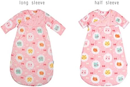 Saco de sono para bebês com mangas móveis, cobertor vestível Cotpo Poplin algodão macio lá fora do sono rosa menina