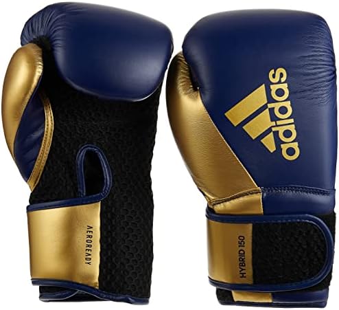 Luvas de boxe da Adidas - Hybrid 150 -Boxing, Kickboxing, MMA, Workout e Uso Home - Para Mulheres - Peso 10, 12oz - Color Navy/Gold