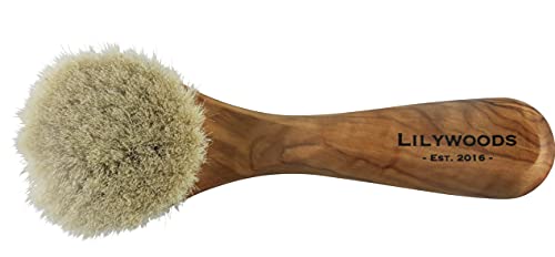 Lilywoods esfoliando o limpador de pincel de rosto com cerdas de cabras super macias em madeira de azeitona